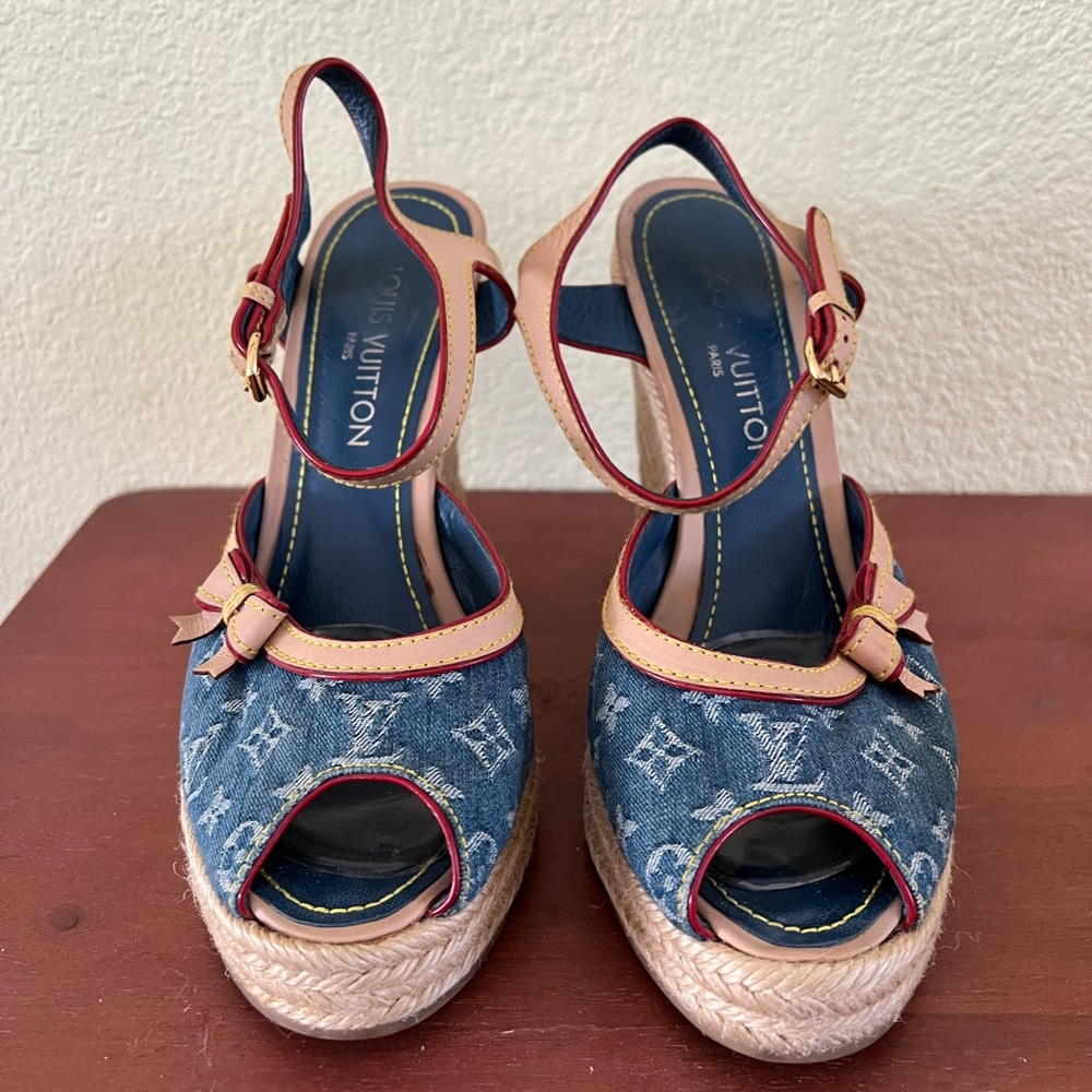 Louis Vuitton Vachetta Denim Blue Monogram Juan Les Pins Espadrille Sandals 39